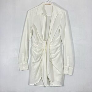 Choosy Crosby St White Plunging V Neck Tie Front Shirt Dress 0